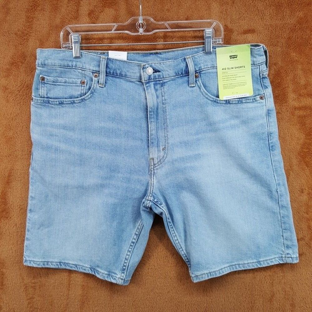 LEVI'S Jean Shorts Mens 38 Blue Light Wash 412 Slim Denim Stretch Jorts